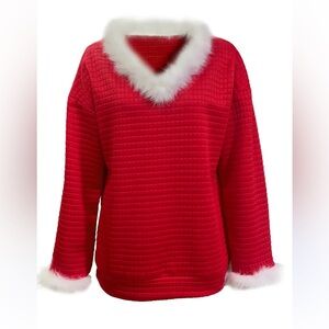 Red Quilted Fur Lined Christmas Mrs Santa Top